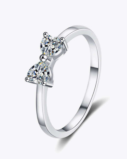 Chic Bow Accent Rhodium-Plated Moissanite Ring
