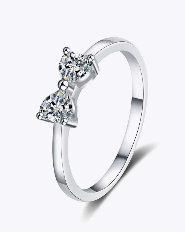 Chic Bow Accent Rhodium-Plated Moissanite Ring