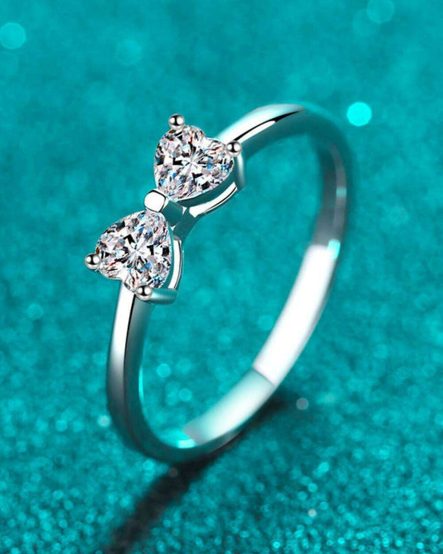 Chic Bow Accent Rhodium-Plated Moissanite Ring