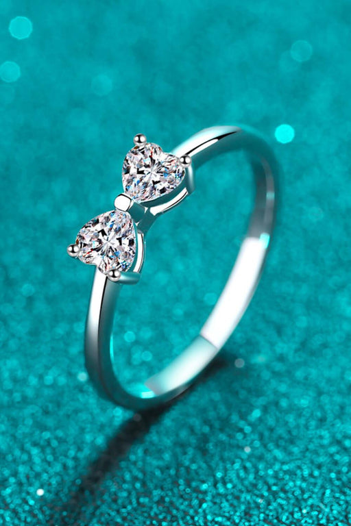 Elegant Rhodium-Plated Moissanite Bow Ring: A Touch of Glamour