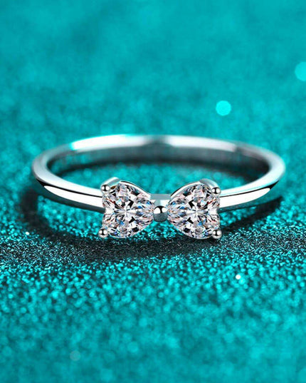 Chic Bow Accent Rhodium-Plated Moissanite Ring