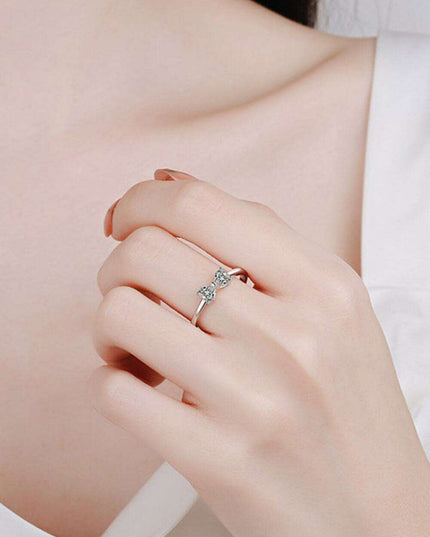 Chic Bow Accent Rhodium-Plated Moissanite Ring