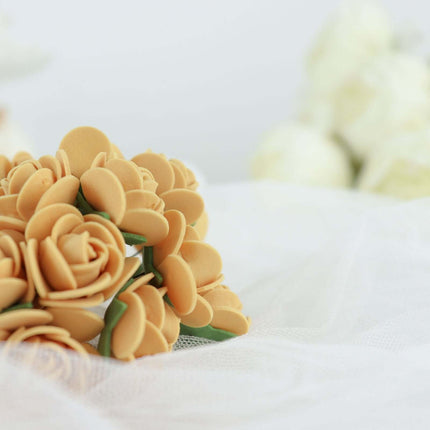 AliKopy 48 Real Touch Gold Foam Rose Buds with Stem for DIY Crafts