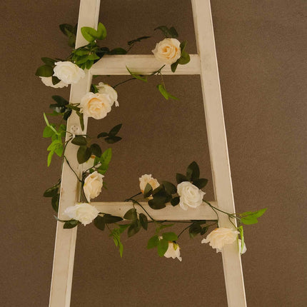 AliKopy 2 Pack 7ft Ivory Silk Flower Garland - Mini Rose Vines, 26 Hea