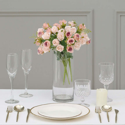 AliKopy 2 Pack 12" Blush Artificial Rose Bouquets - Realistic Faux Flo