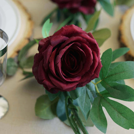 AliKopy 6ft Burgundy Real Touch Artificial Rose Garland with Leaves