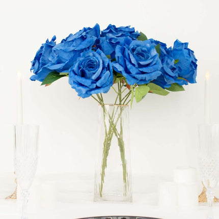 AliKopy 17" Royal Blue Silk Jumbo Rose Bouquet - Premium Quality, Wedd