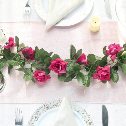 AliKopy 6ft UV Protected Fuchsia Silk Rose Garland - Indoor/Outdoor De