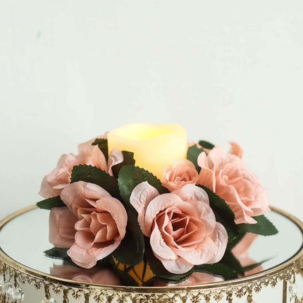 AliKopy 4 Pack Dusty Rose Silk Flower Candle Ring Wreaths - 3" Size, E