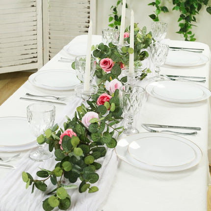 AliKopy 6ft Eucalyptus Garland with Blush Silk Roses & Durable Design