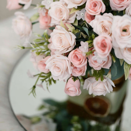 AliKopy 12" Blush Real Touch Silk Rose Bouquet - 4 Bushes, Faux Bridal