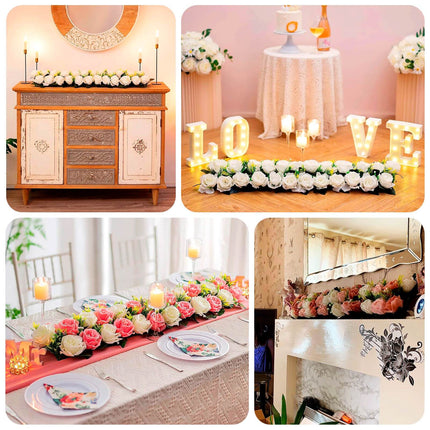 AliKopy 6 Pack Blush Silk Flower Table Runner - 20"x8", Wedding Center