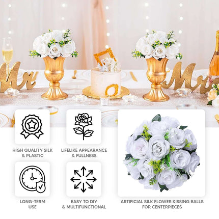 AliKopy 2 Pack White Silk 15-Head Rose Flower Balls - 10" Centerpieces