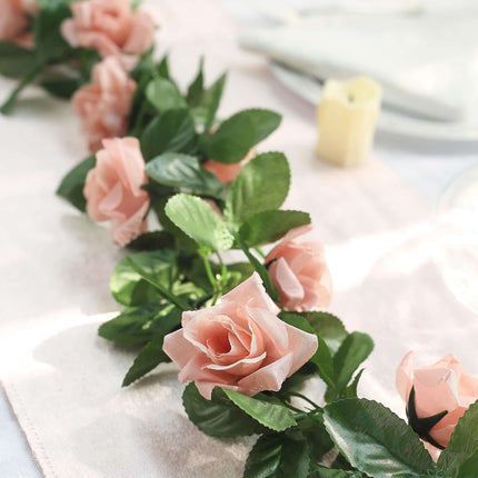 AliKopy 6ft UV Protected Dusty Rose Silk Rose Garland - Durable & Eleg