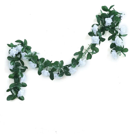 AliKopy 6ft UV Protected White Silk Rose Garland - Durable Flower Chai