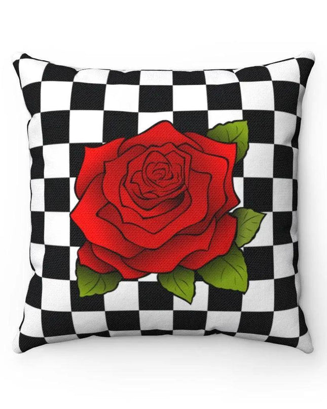 Reversible Rose and Checkered Decorative Pillow Cover - Elegant Home Accent