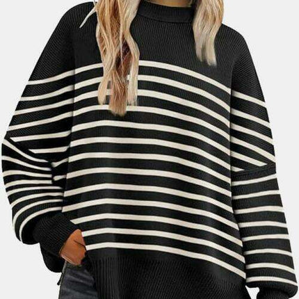 Cozy Chic Slit Accent Drop Shoulder Sweater