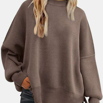 Cozy Chic Slit Accent Drop Shoulder Sweater
