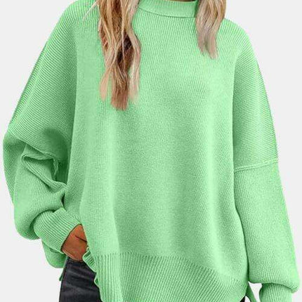 Cozy Chic Slit Accent Drop Shoulder Sweater