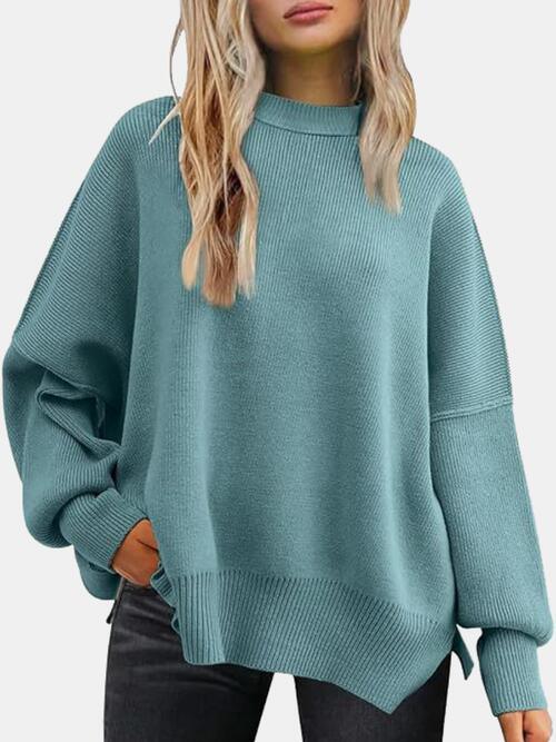 Effortless Style Cozy Sweater with Slit Detail and Drop Shoulder