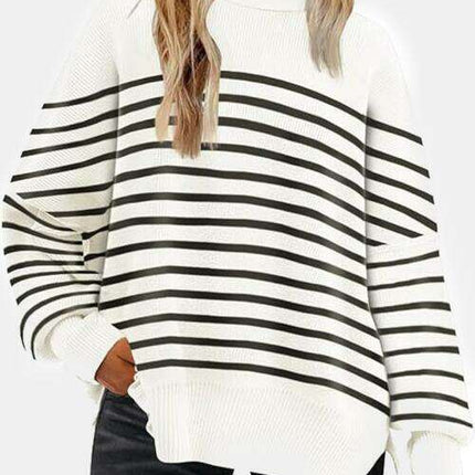 Cozy Chic Slit Accent Drop Shoulder Sweater