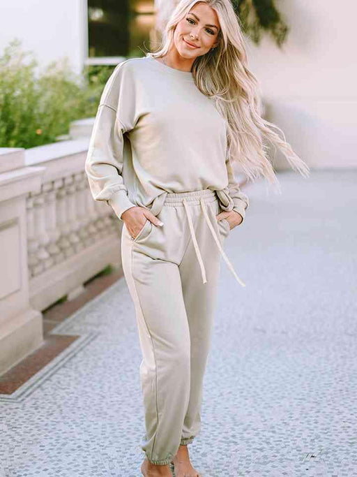 Cozy Lounge Wear Set with Drop Shoulder Top and Pants