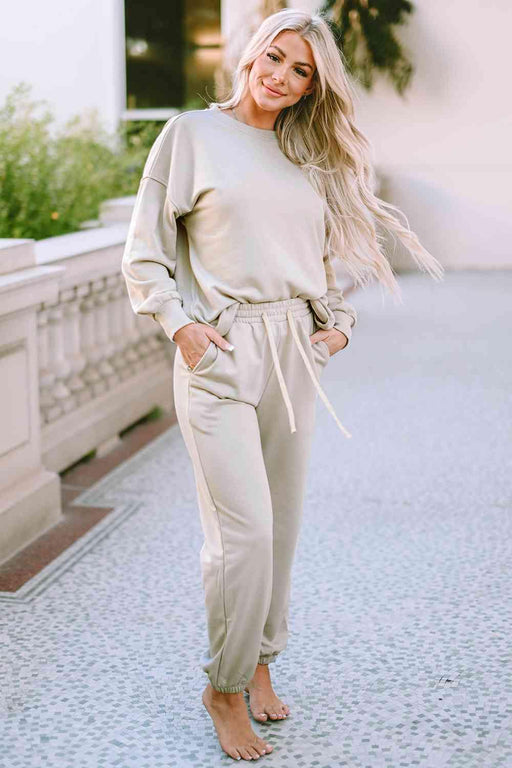 Cozy Lounge Wear Set with Drop Shoulder Top and Pants