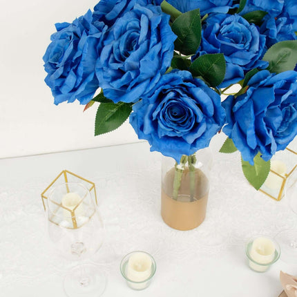AliKopy 17" Royal Blue Silk Jumbo Rose Bouquet - Premium Quality, Wedd
