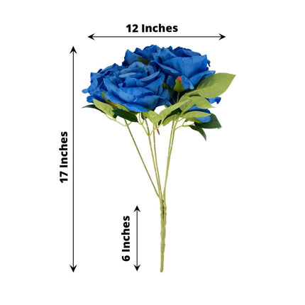 AliKopy 17" Royal Blue Silk Jumbo Rose Bouquet - Premium Quality, Wedd