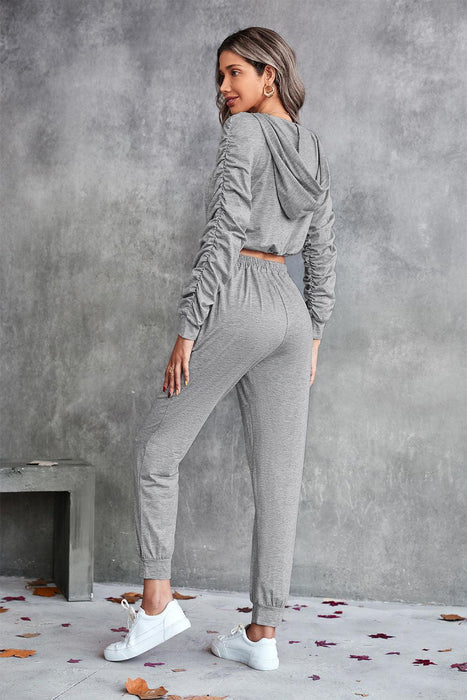 Cozy Ruched Hoodie and Joggers Set with Sporty Raglan Sleeves