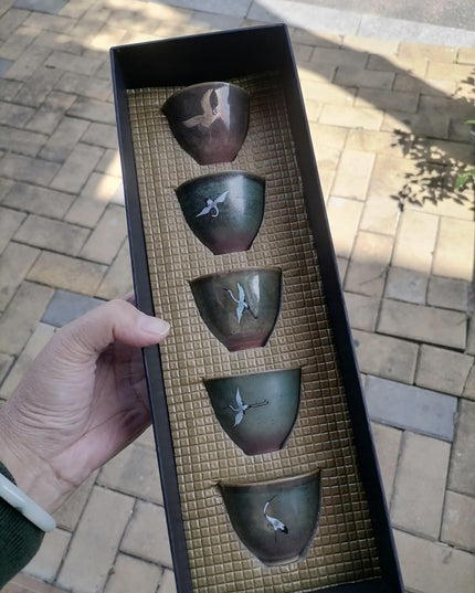 Japanese Artisan Stoneware Tea Cup Set - Handcrafted Masterpieces for Tranquil Tea Moments