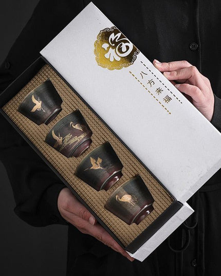 Japanese Artisan Stoneware Tea Cup Set - Handcrafted Masterpieces for Tranquil Tea Moments