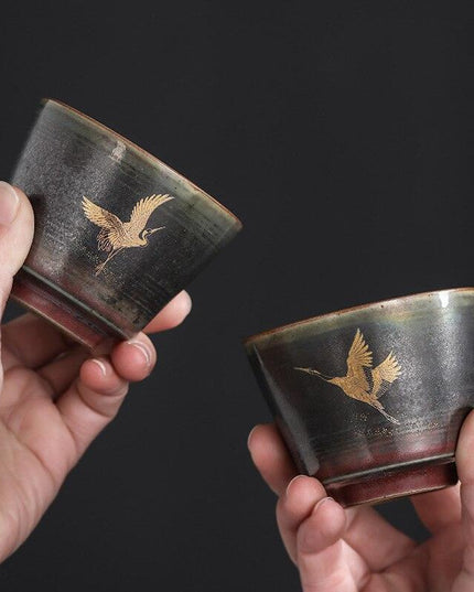 Japanese Artisan Stoneware Tea Cup Set - Handcrafted Masterpieces for Tranquil Tea Moments