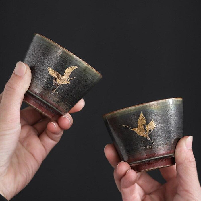 Japanese Artisan Stoneware Tea Cup Set - Exquisite Master and Personal Tea Cup Pair