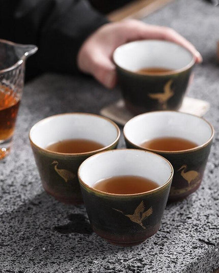 Japanese Artisan Stoneware Tea Cup Set - Handcrafted Masterpieces for Tranquil Tea Moments