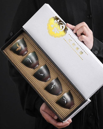 Japanese Artisan Stoneware Tea Cup Set - Handcrafted Masterpieces for Tranquil Tea Moments