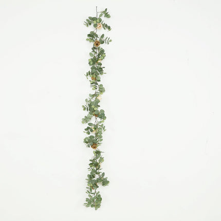 AliKopy 6ft Artificial Eucalyptus Garland with Cream/Gold Roses, UV Re