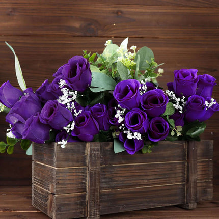 AliKopy 12 Premium Silk Purple Rose Bud Bouquets - Realistic & Durable