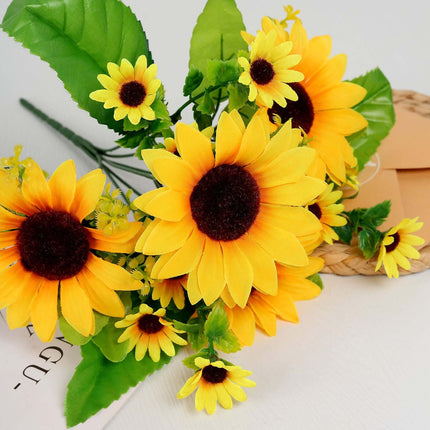 AliKopy 2 Pack 13" Yellow Artificial Silk Sunflower Bushes - Durable &