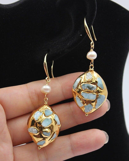 Elegant Gold-Plated Blue Larimar Bead Set: A Touch of Luxury for Your Jewelry Creations