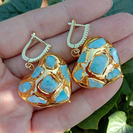 Elegant Gold-Plated Blue Larimar Bead Set: A Touch of Luxury for Your Jewelry Creations