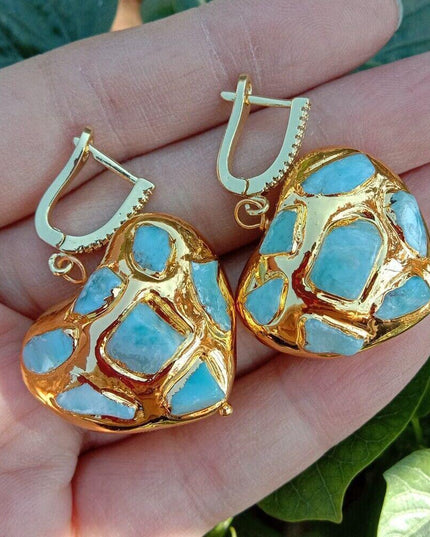 Elegant Gold-Plated Blue Larimar Bead Set: A Touch of Luxury for Your Jewelry Creations