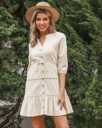 Elegant Solid Color Cotton-Linen Dress for Women - Stylish and Adaptable Design