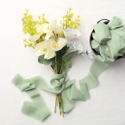 AliKopy 2 Pack Sage Green Silk-Like Chiffon Ribbon, 6 Yards Each, DIY