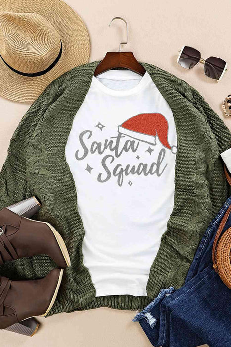 Festive Santa Squad Graphic Tee with Short Sleeves