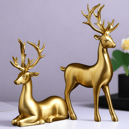 Elegant Golden Deer Duo: Stunning Resin Statues for Contemporary Home Decor