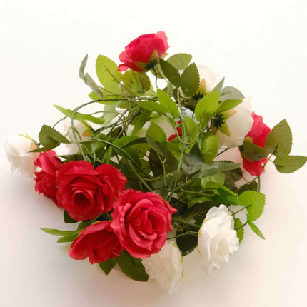 AliKopy 2 Pack 7ft Red Ivory Mini Rose Silk Flower Garland, 26 Flower