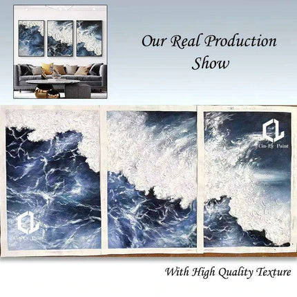 Serenity Waves Handpainted Acrylic Ocean Canvas Art for Stylish Home Decor
