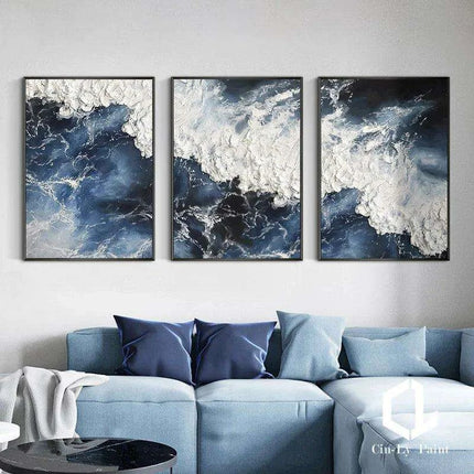 Serenity Waves Handpainted Acrylic Ocean Canvas Art for Stylish Home Decor