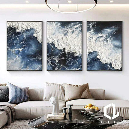 Serenity Waves Handpainted Acrylic Ocean Canvas Art for Stylish Home Decor
